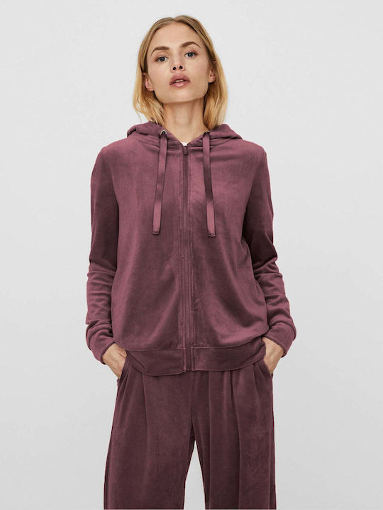 Vero Moda Women's Hooded Velvet Cardigan Purple