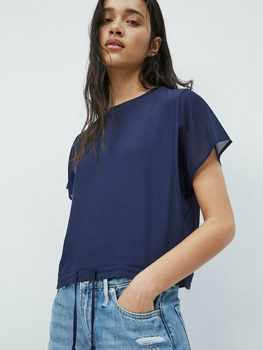 Pepe Jeans Graciella Women's Blouse Short Sleeve Navy Blue