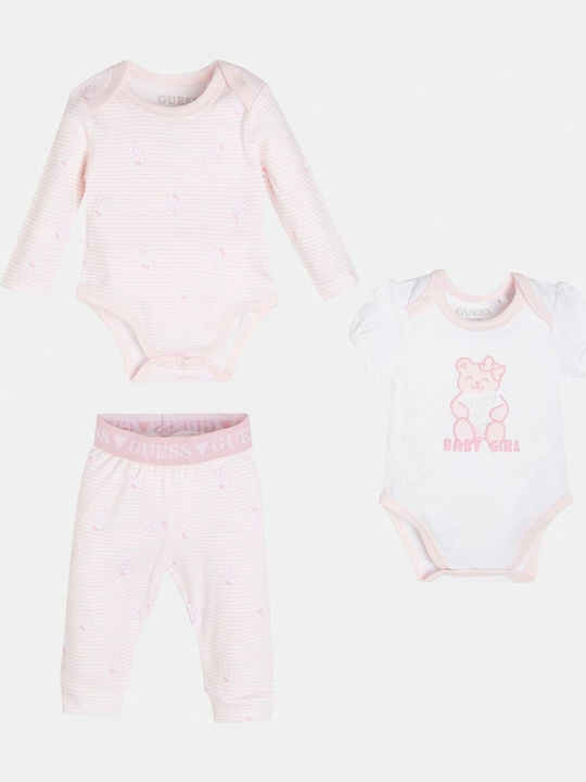 Guess Baby Bodysuit Set Long-Sleeved with Pants Pink