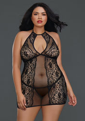 Dreamgirl Plus Size Sexy Babydoll με Δαντέλα & Διαφάνεια Black