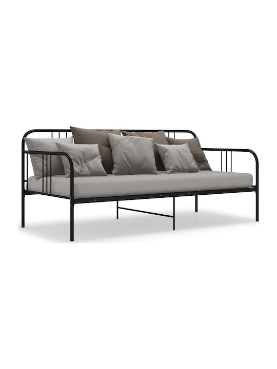 Καναπές Κρεβάτι Μονό Μεταλλικό Μαύρο για Στρώμα 90x200cm
