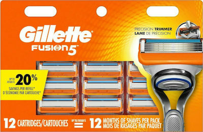 Gillette Fusion5 Ανταλλακτικές Κεφαλές με 5 Λεπίδες & Λιπαντική Ταινία 12τμχ