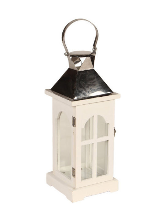 Keskor Lantern Wooden White 14x14x38εκ. 1pcs