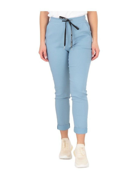 Sky Blue Pants with Turned-Up Cuffs