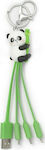 Legami Milano Keychain USB to Lightning / Type-C / micro USB Cable Πράσινο 0.08m (Panda)