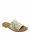Leather Women's Flat Sandals in Gold Color