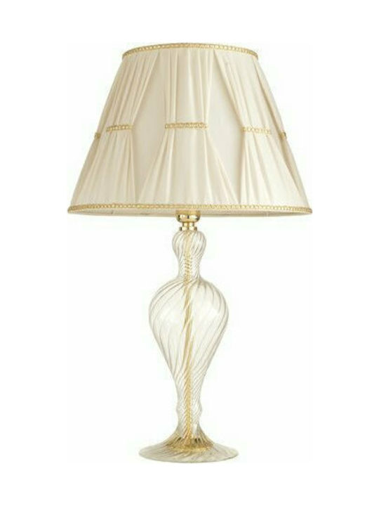 Ondaluce Glass Table Lamp for Socket E27 with Beige Shade and Transparent Base