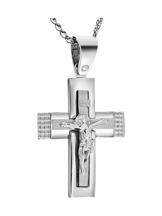 14K White gold men's cross, patent-matte gold ST11200689