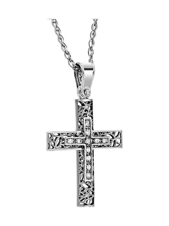 Cross in white gold women's cross 14K with cubic zirconia ST11200408