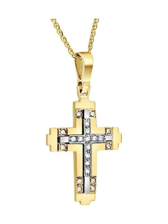 Κίτρινος χρυσός γυναικείος σταυρός Κ14 με ζιργκόν ST11400429