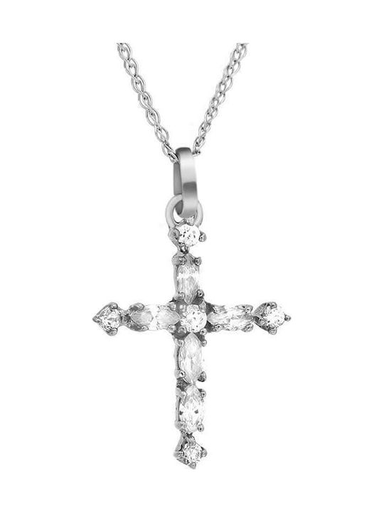 Γυναικείος λευκόχρυσος σταυρός Κ14 με ζιργκόν ST11200255