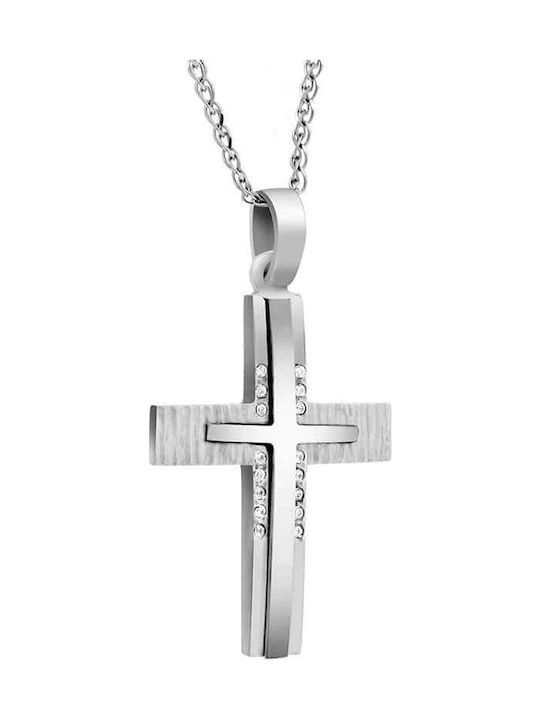 Λευκόχρυσος γυναικείος σταυρός Κ14 με ζιργκόν ST11200123