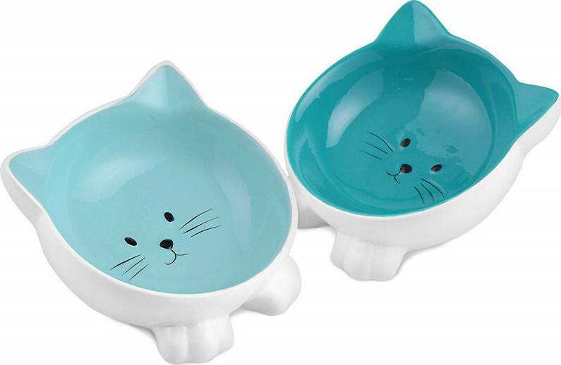 Navaris Cat Bowls with Ears Σετ με 2 Μπολ Φαγητού και Νερού σε Σχήμα Γάτας Μπλε Skroutz.gr
