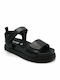 Leather Women's Flat Sandals Flatforms in Black Color