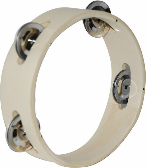 Granite Beige Wooden Hand Tambourine with Single Row Jingles