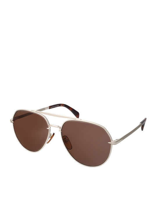 David Beckham Men's Sunglasses with Silver Metal Frame and Brown Lens DB 7037/G/S 8JD/70