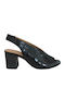 Paola Ferri Leather Women's Sandals Croco Black with Chunky Medium Heel