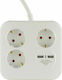 REV Power Strip 3 Positions with 2 USB-A, USB-C and Cable 1.4m