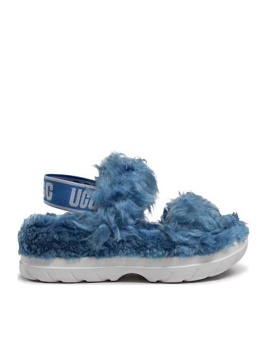 UGG Fluff Sugar Γυναικεία Σανδάλια Flatforms Μπλε