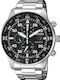 Citizen Ανδρικό Ρολόι 44mm Χρονογράφος Eco - Drive με Ασημί Μεταλλικό Μπρασελέ