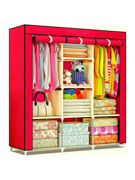 Fabric Wardrobe with Zipper and Shelves in Red Color 130x45x175cm ADD01777