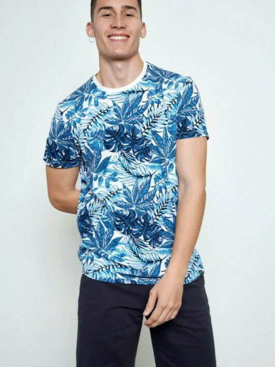 Funky Buddha Men's T-Shirt Floral Blue