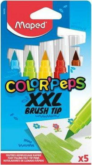 Maped Peps XXL Brush 333999 Μαρκαδόροι Ζωγραφικής 8mm Χονδροί Σετ 5 χρώματα