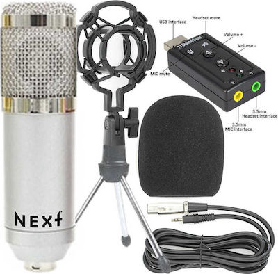 Next Condenser (Large Diaphragm) XLR Microphone Kit Shock Mounted/Clip On Mounting in Silver Color