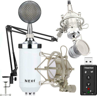 Next Condenser (Large Diaphragm) XLR Microphone Κιτ με Ακουστικά Shock Mounted/Clip On Mounting Voice in White Color