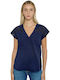 Pepe Jeans Nicola Women's Summer Blouse Short Sleeve with V Neckline Blue