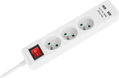 Rebel Πολύπριζο 3 Θέσεων με 2 USB-A, Διακόπτη και Καλώδιο 5m Γαλλίας (Type E)