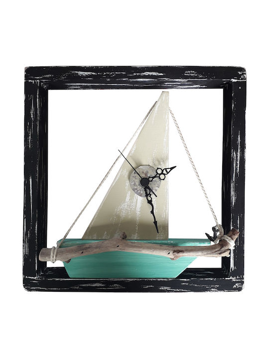Kapadakis Wood Art Καράβι Ρολόι Τοίχου Ξύλινο Μαύρο 30x30cm
