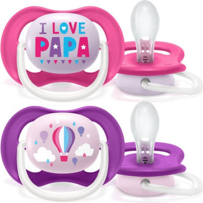 Philips Orthodontische Schnuller Silikon Ich liebe Papa Pink - Purple mit Etui für 6-18 Monate 2Stück