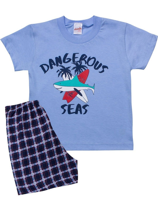 Minerva Kids' Pajamas Summer Light Blue Dangerous Seas