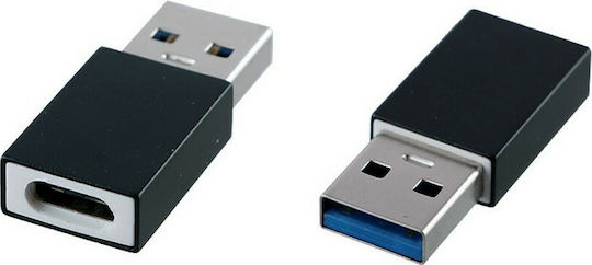 NSP Μετατροπέας USB-A male σε USB-C female Black Ασημί 1τμχ