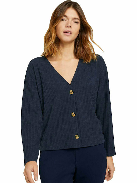 Tom Tailor Short Women's Knitted Cardigan with Buttons Navy Blue