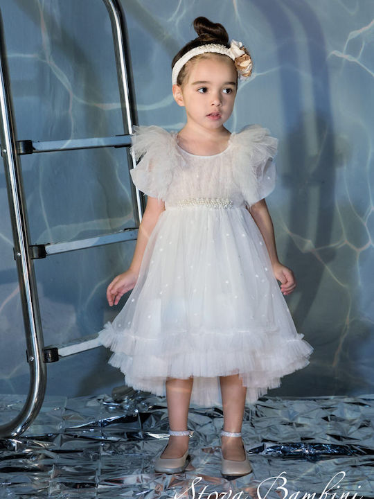 Stova Bambini Λευκό Βαπτιστικό Σετ Ρούχων με Αξεσουάρ Μαλλιών & Φόρεμα από Τούλι 2τμχ