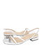 Gianna Kazakou Sadlinki Leather Women's Sandals with Chunky Low Heel In Silver Colour