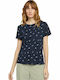 Tom Tailor Damen T-shirt Blumen Marineblau