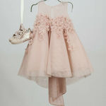 Bambolino Marina Ροζ Βαπτιστικό Σετ Ρούχων με Αξεσουάρ Μαλλιών & Φόρεμα από Τούλι 2τμχ