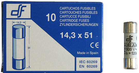 Adeleq Safety Cylindrical Porcelain Fast-Bow 14x51mm 40A (88-1408) 1pcs