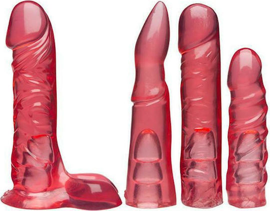 Doc Johnson Vac-U-Lock Crystal Jellies Set Harness με Διπλό Dildo σε Ροζ Χρώμα
