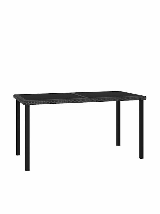 Τραπέζι Εξωτερικού Χώρου Rattan με Γυάλινη Επιφάνεια Μαύρο 140x70x73εκ.