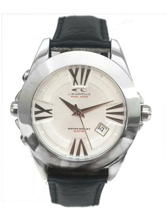Chronotech Ανδρικό Ρολόι 42mm με Μαύρο Δερμάτιν...