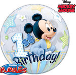 Balloon Bubble Jumbo Birthday-Celebration Round Blue Mickey 1st 56cm