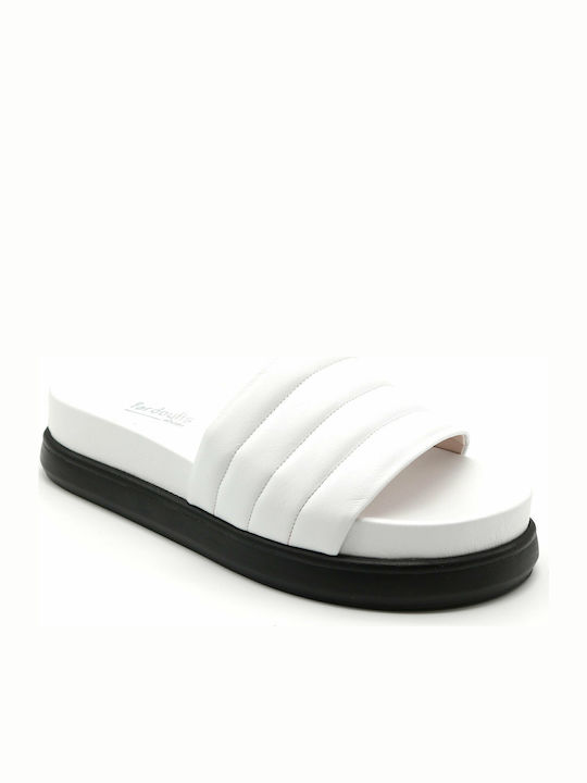Leather Women's Flat Sandals Flatforms in White Color