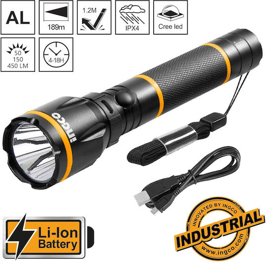 Ingco Lumină de lucru și de sit, cu baterie Lanternă LED IPX4 cu Luminozitate Maximă 250lm