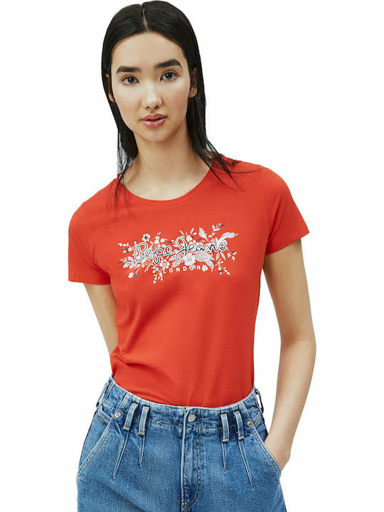 Pepe Jeans Begoña Γυναικείο T-shirt Floral Κόκκινο