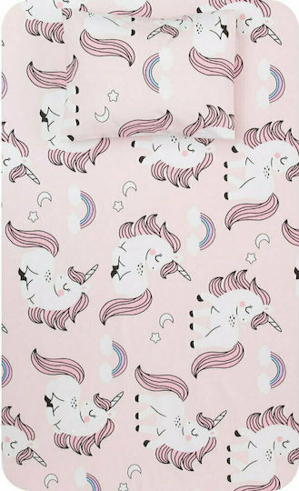 Borea Set Single Cotton Sheets Unicorn Pink 160x240cm 2 Pieces