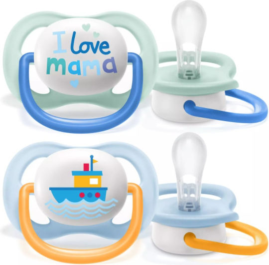 Philips Ultra Air Orthodontische Schnuller Silikon mit Etui Ich liebe Mama - Blau für 0-6 Monate 2Stück